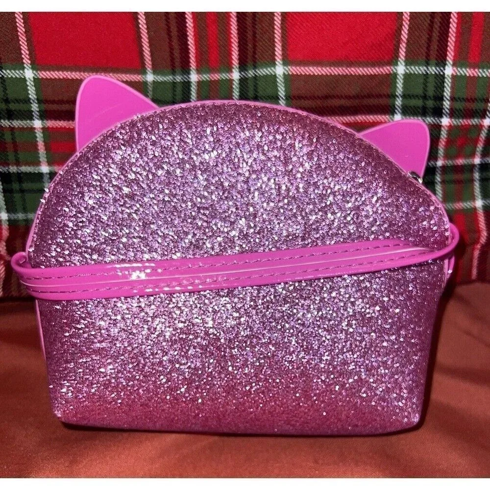Cat face coin Pink glitter vinyl purse‎ Girls New